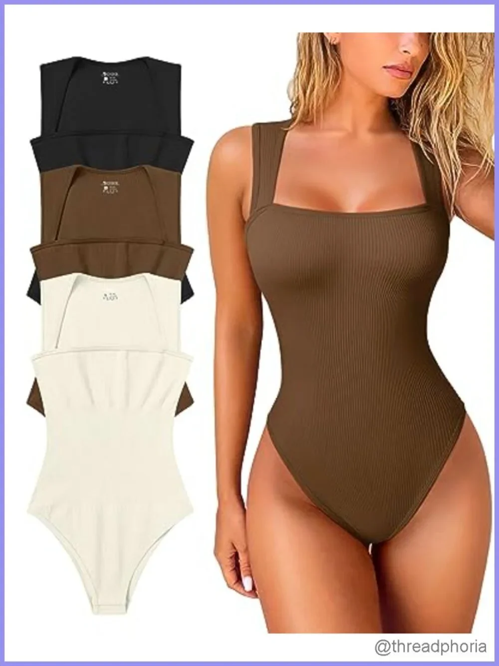 3 Pack Ribbed Square Neck Bodysuits Tummy Control Tank Tops